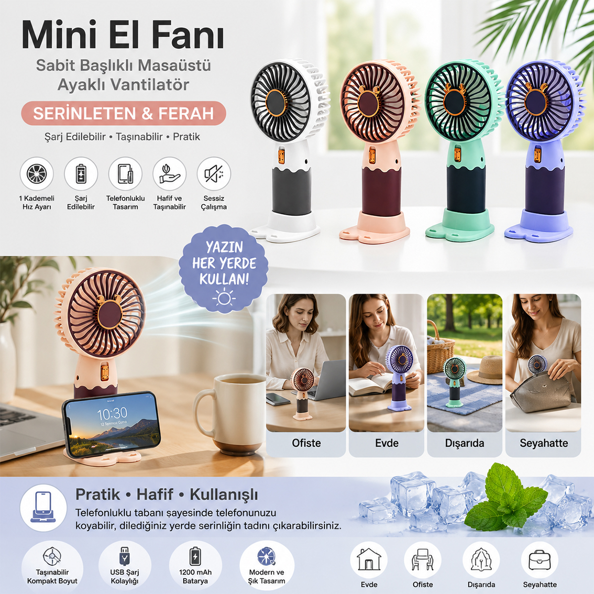 Mini El Fanı Masaüstü Ayaklı 1 Kademe Vantilatör
