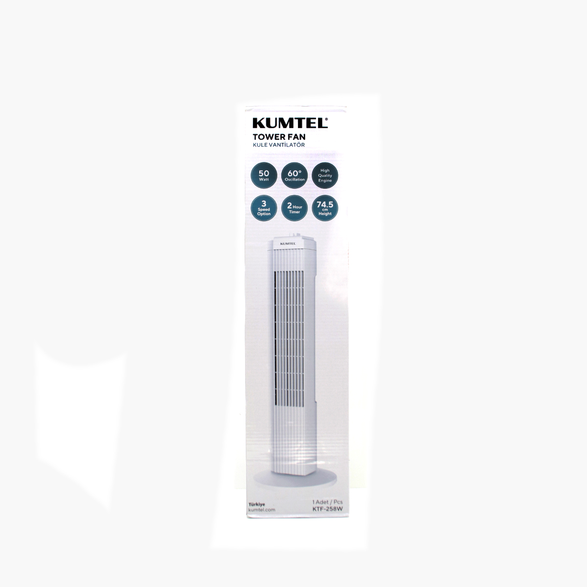 Kule Tipi Vantilatör 50W 3 Kademe Zamanlayıcı (Beyaz)