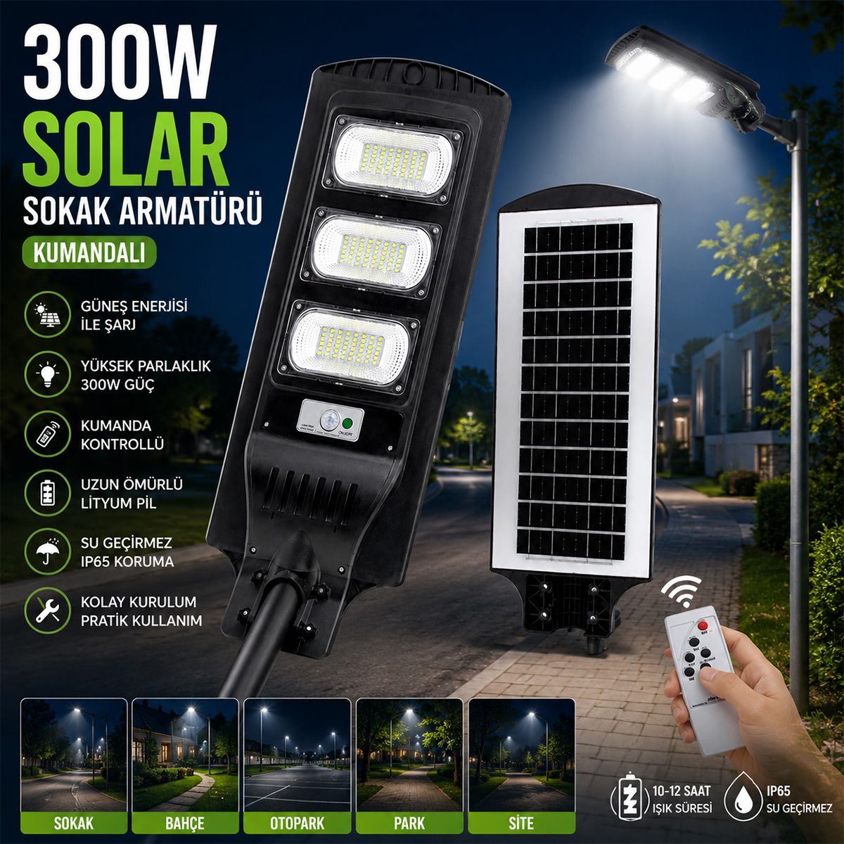 300W 6500K Solar Sokak Lambası Sensörlü