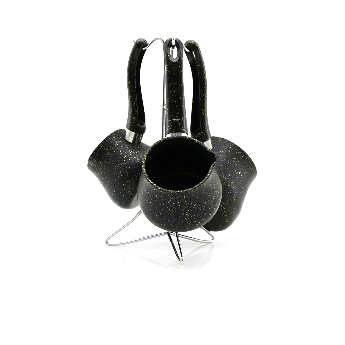 Granit Çelik Cezve Seti (230/280/380 ml) Metal Standlı
