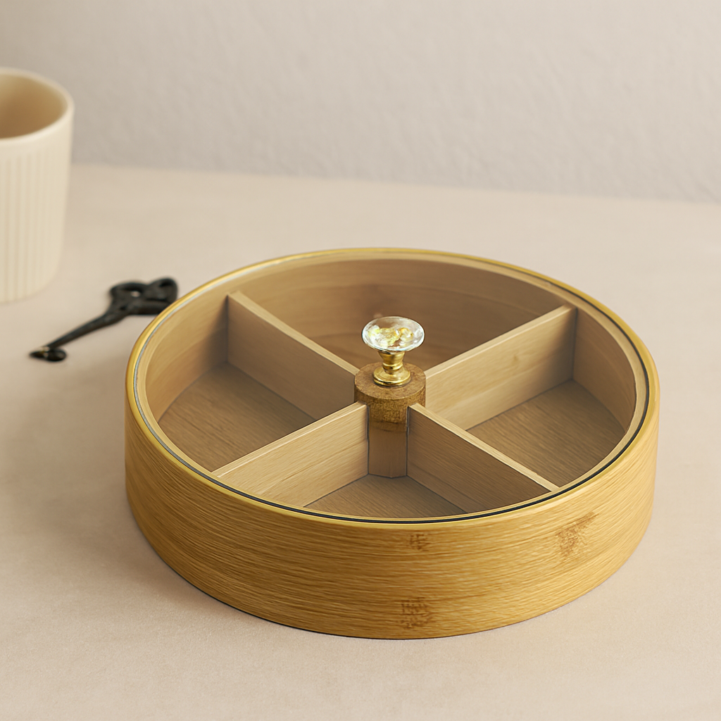 Bambu 4 Bölmeli Kapaklı Servis Sunum Kutusu 22 cm