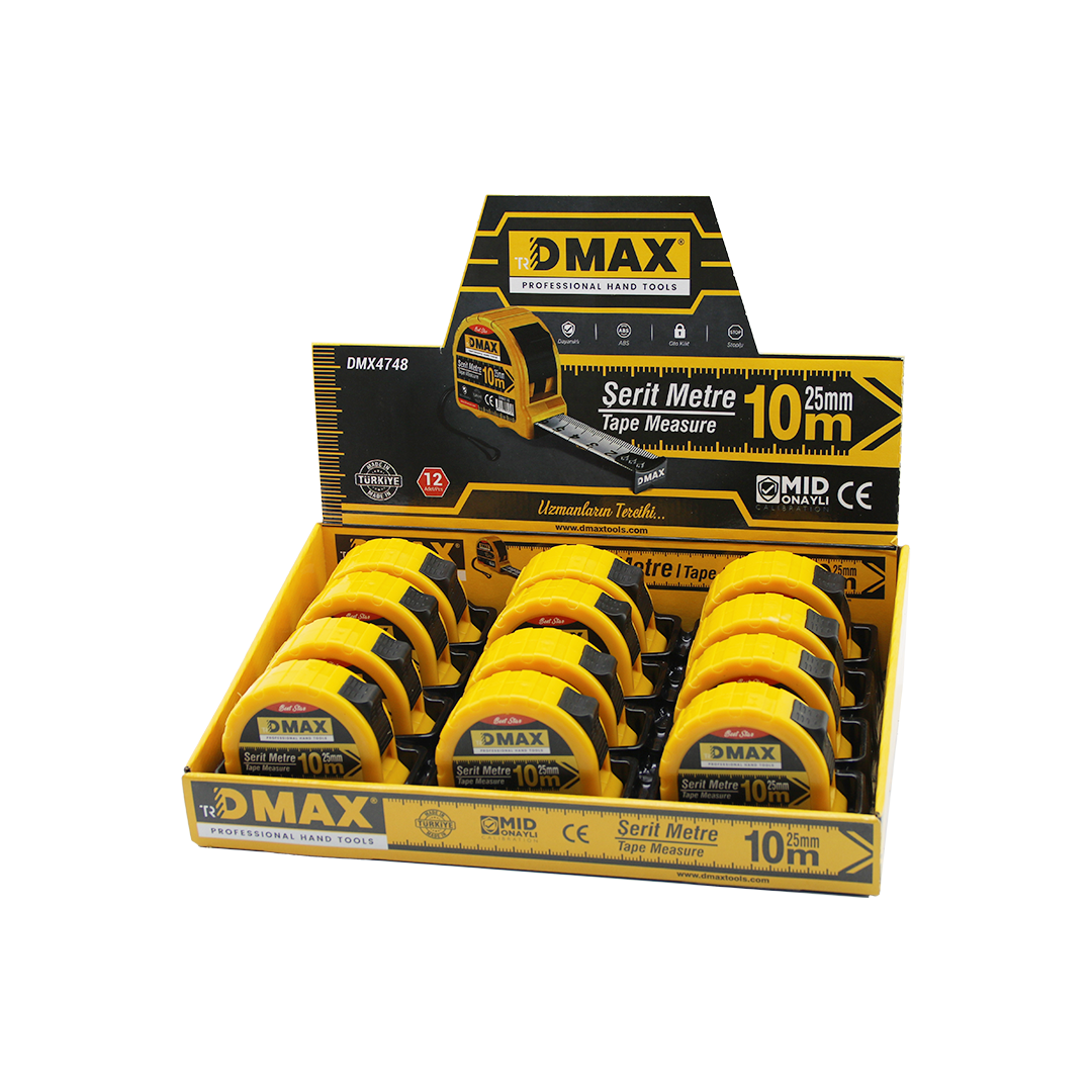 Çelik Şerit Metre 10 m x 25 mm Otomatik Kilit (1 ADET)