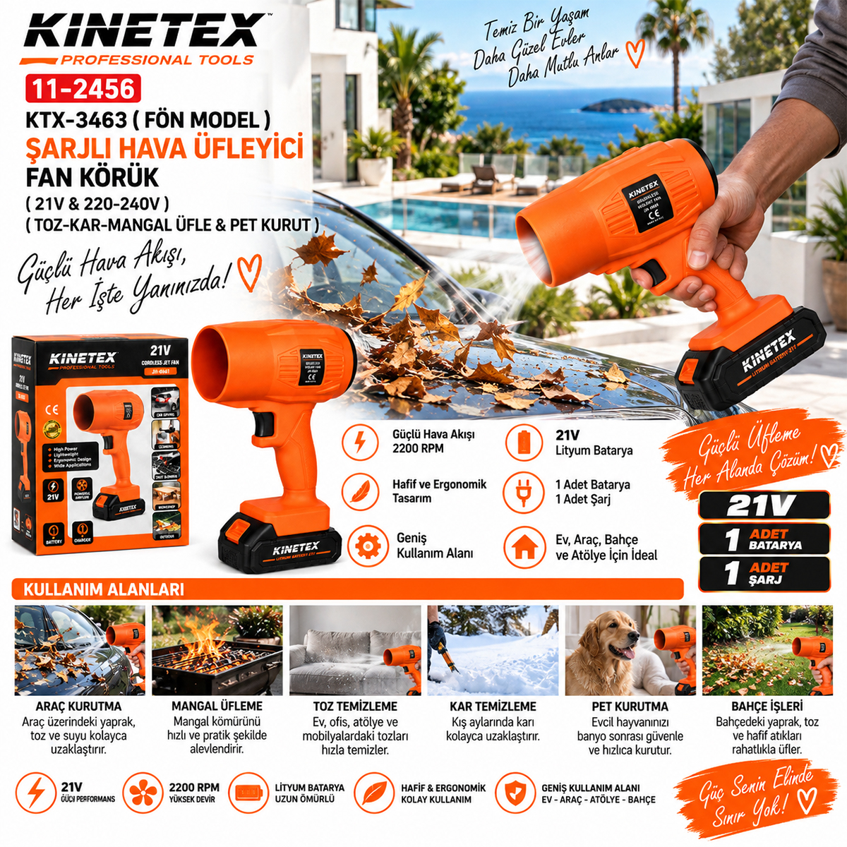 Şarjlı Fön Tipi Hava Üfleyici (21V/220-240V)