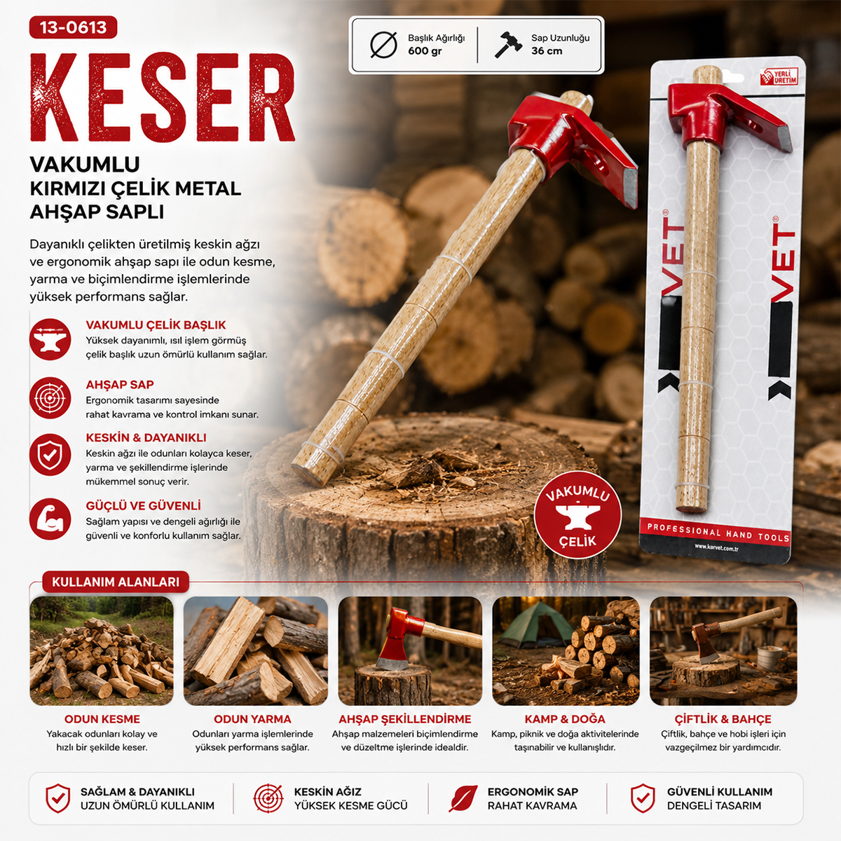 Çelik Keser Ahşap Saplı
