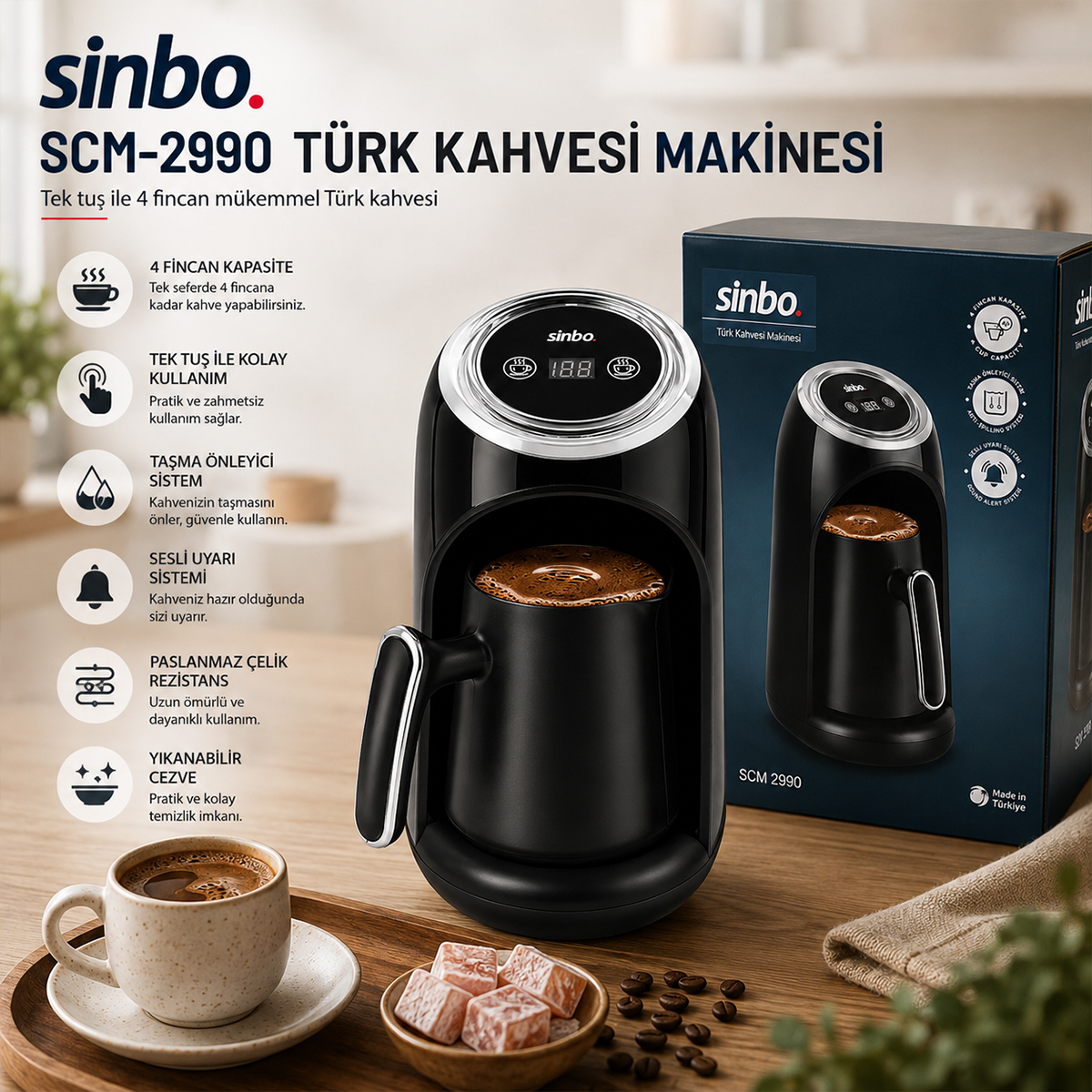 Elektrikli Türk Kahve Makinesi 2'si 1 Arada - 4 Fincan