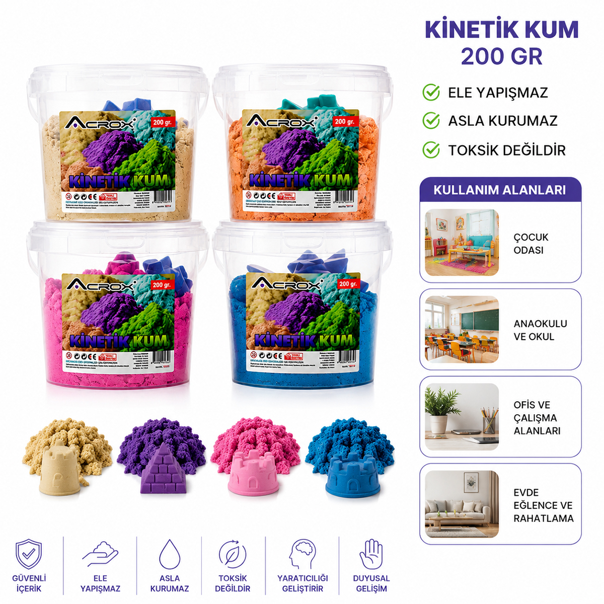 Kinetik Kum Renkli - Ele Yapışmaz, Kurumaz 200 gr ( 1Adet)
