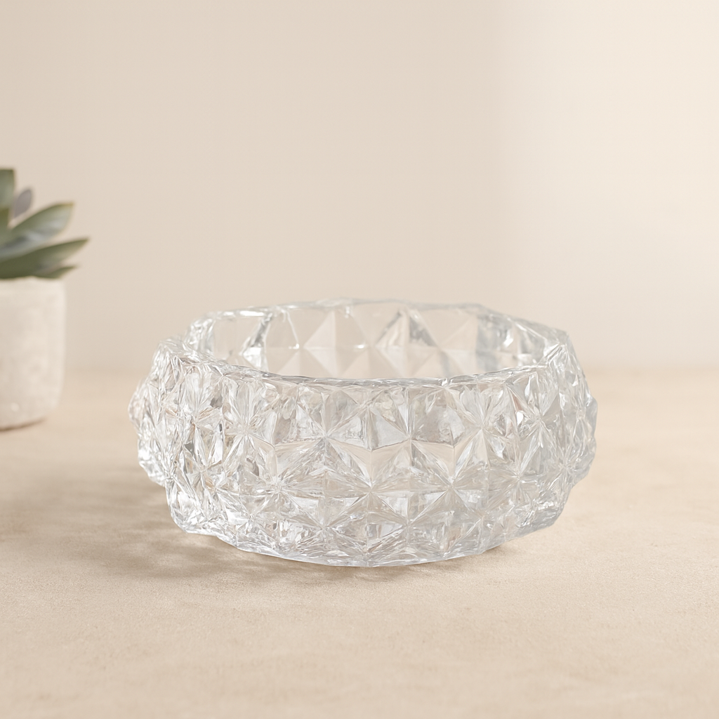 Cam Kristal Görünümlü Yuvarlak Küllük (Çap: 12.8 cm)