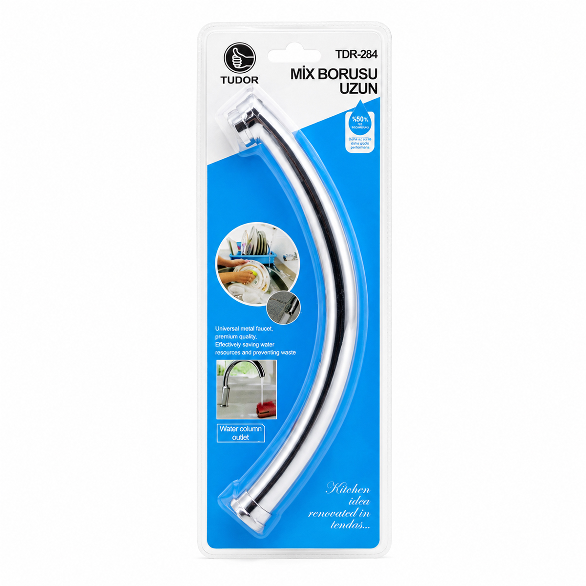 Uzun Mix Batarya Borusu (Evye ve Lavabo) - Krom Süzgeçli Uç
