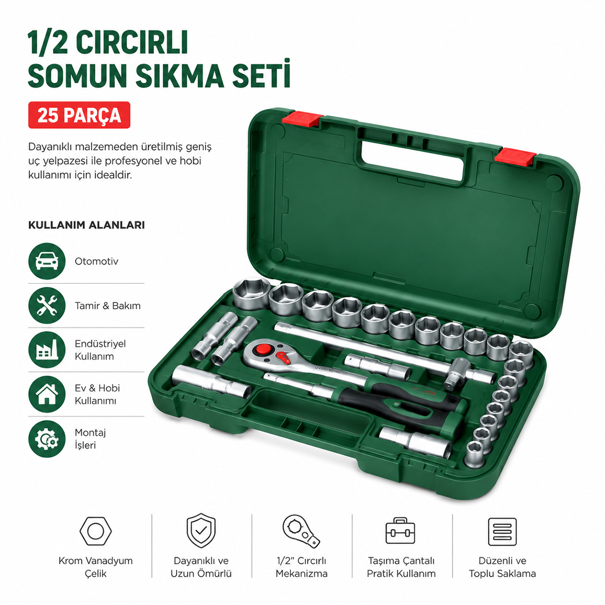 1/2 inç 25 Parça Lokma Takımı (Çantalı)