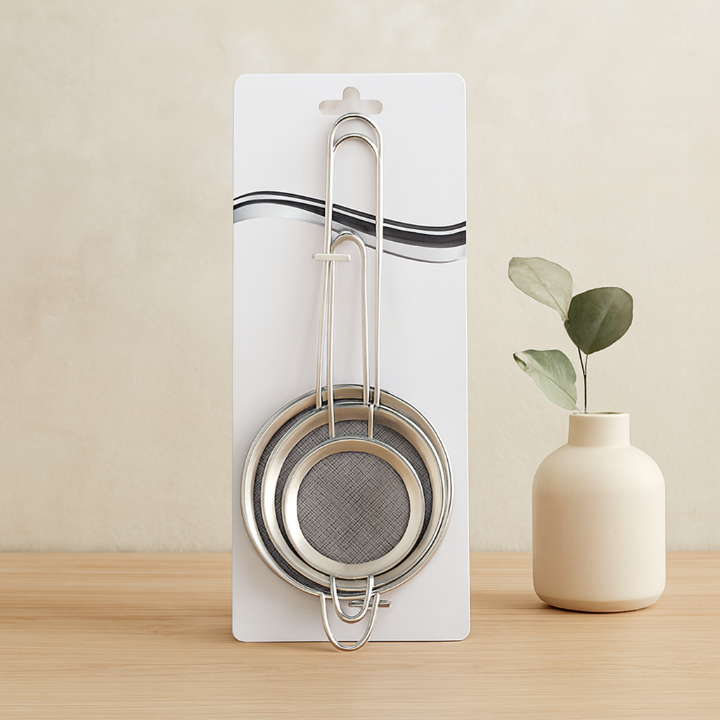 3'lü Mini Tel Süzgeç Seti (5-7-8 cm) Metal Çerçeve