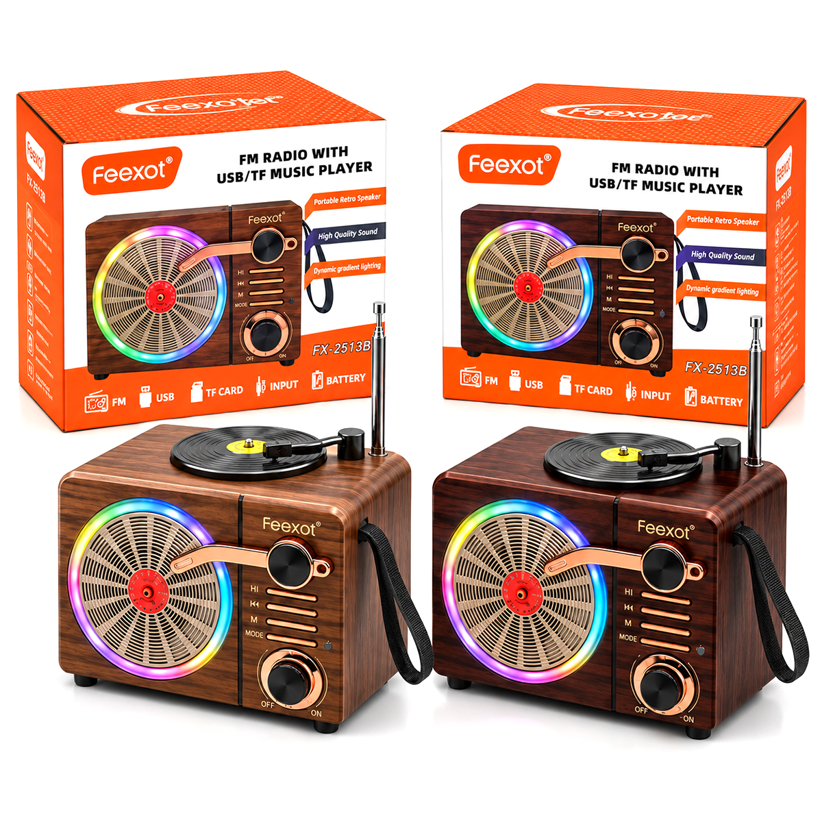 Işıklı Retro Bluetooth FM Radyo Hoparlör - USB & Type-C Şarjlı