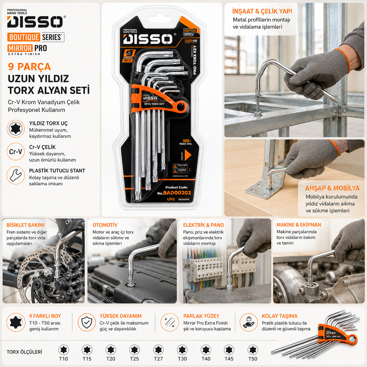 Uzun Yıldız 9'lu Torx Alyan Anahtar