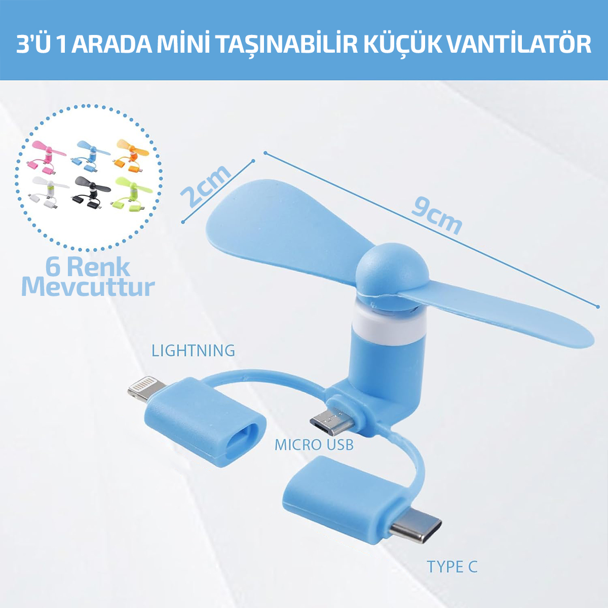 Mini Telefon Fanı - Lightning ve USB Type-C Uyumlu