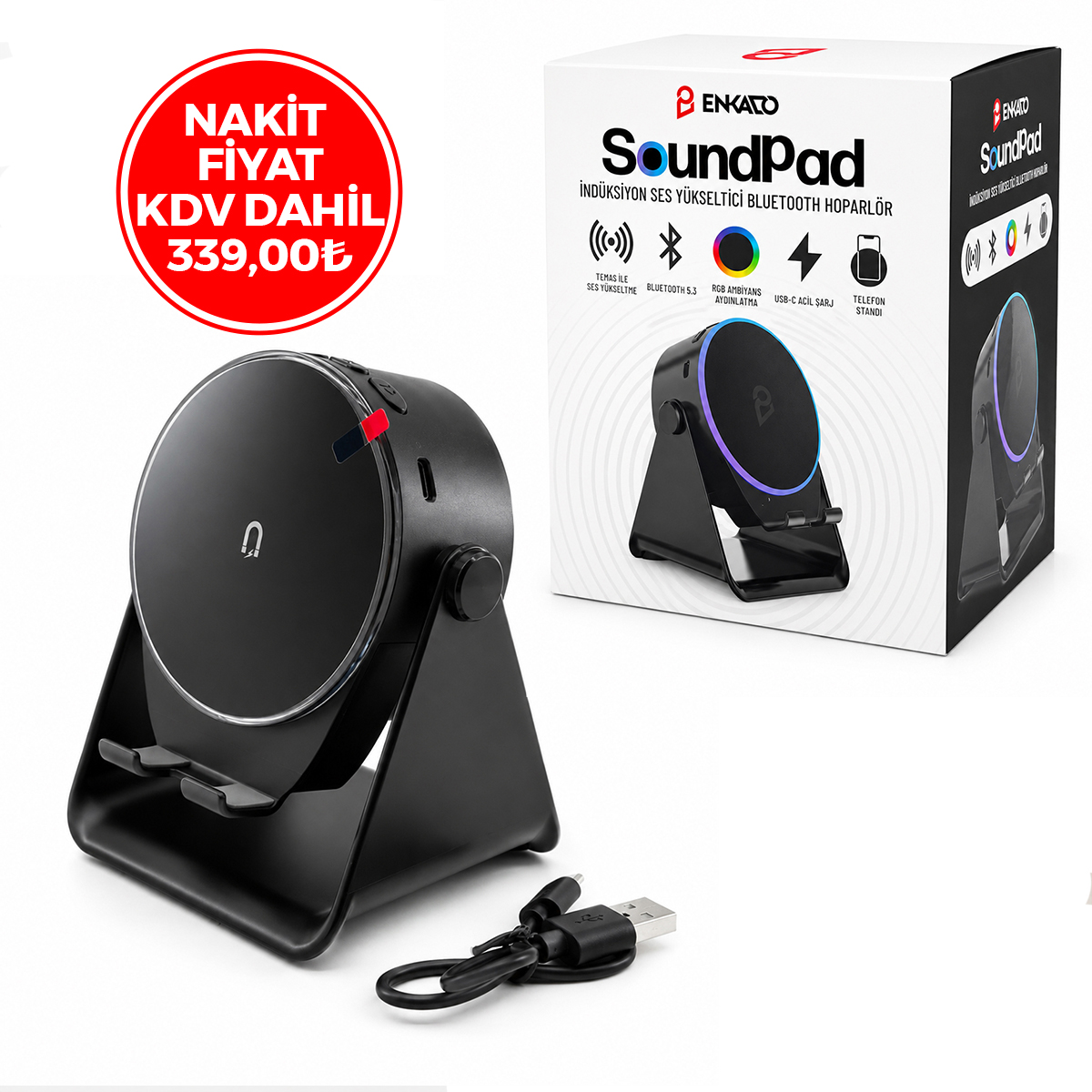 Bluetooth Soundpad Hoparlör 5W 2000mAh (Telefon Standı, USB-C)