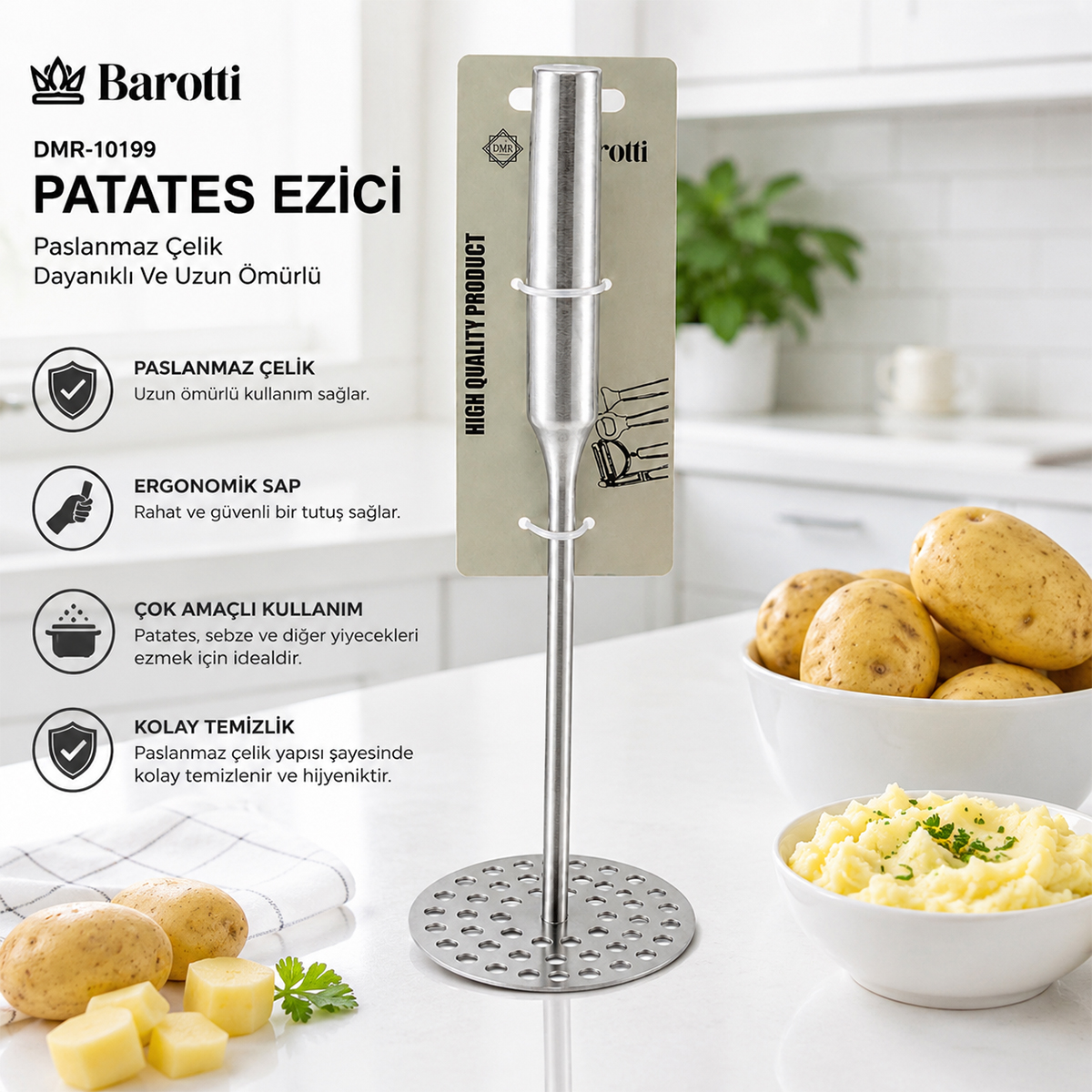 Metal Patates Ezici 26.5 cm (Çap 8 cm)