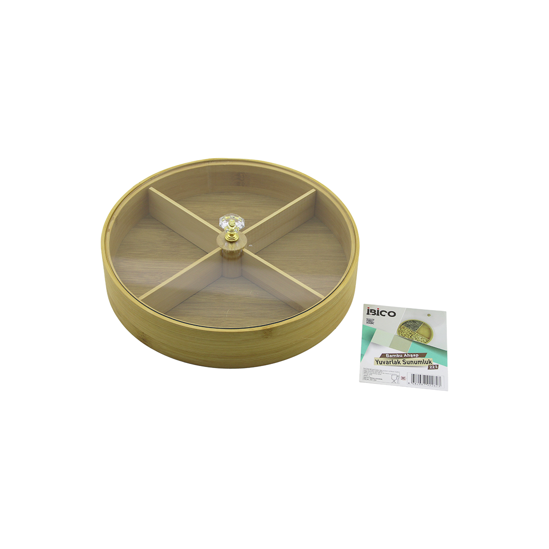 Bambu 4 Bölmeli Kapaklı Servis Sunum Kutusu 22 cm