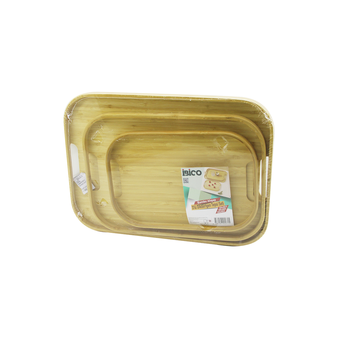 Bambu Dikdörtgen Tepsi Seti (22x33, 28x40, 33x45 cm)