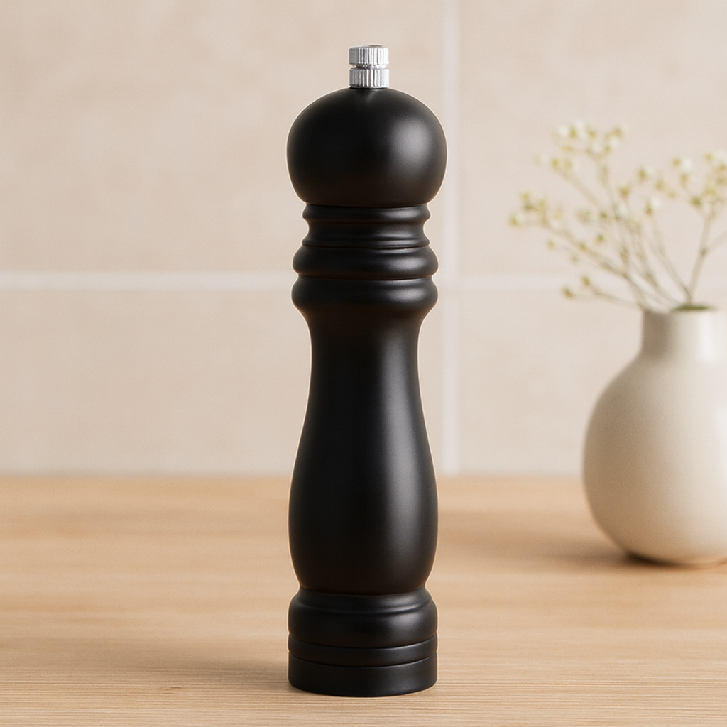 Siyah Ahşap Tuz ve Baharat Öğütücü - Büyük (Ø4.5 cm x 19.5 cm)