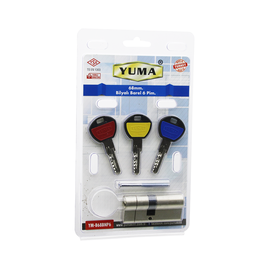 68mm 6 Pim Bilyalı Silindir Göbeği (Nikel Saten, 3 Anahtar)
