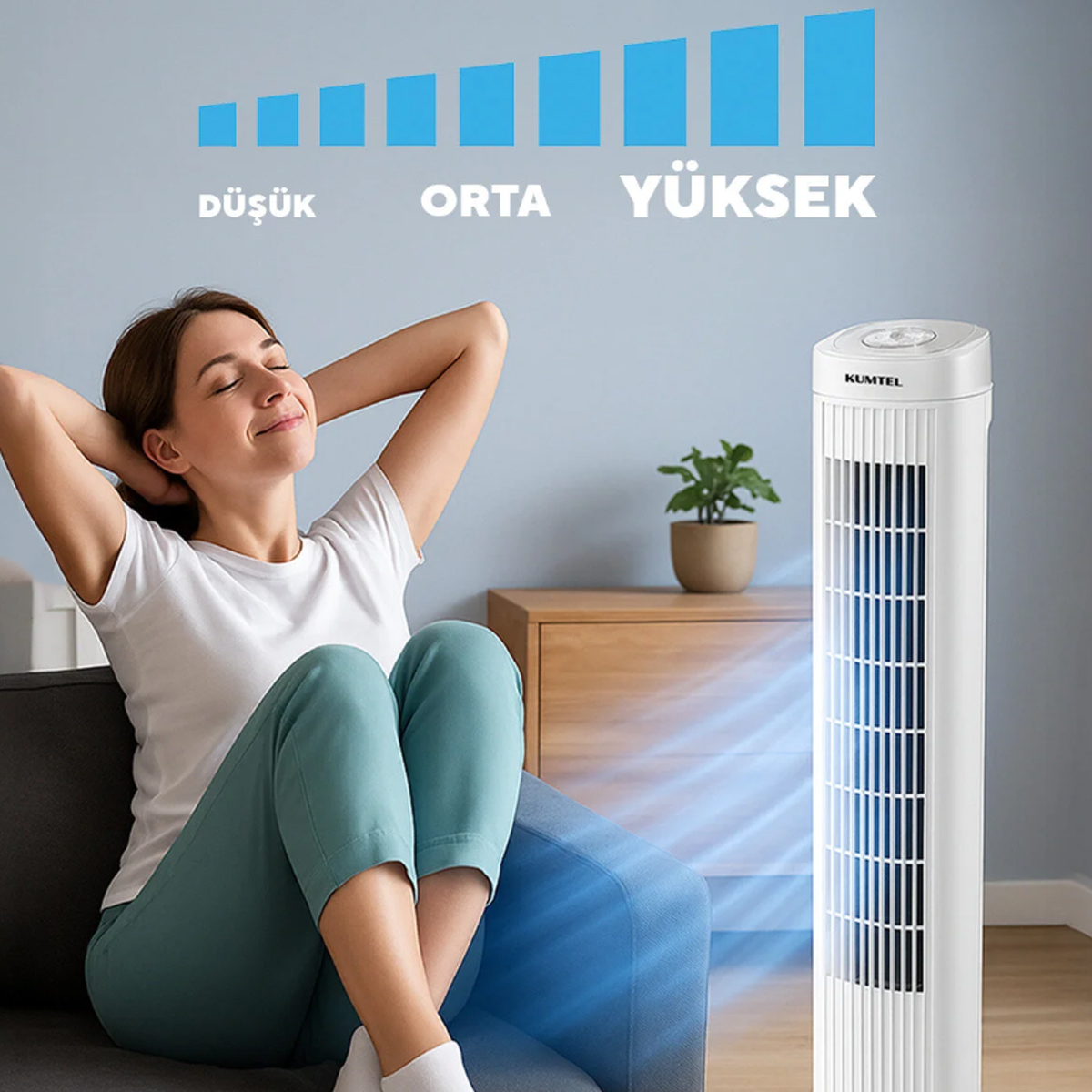 Kule Tipi Vantilatör 50W 3 Kademe Zamanlayıcı (Beyaz)