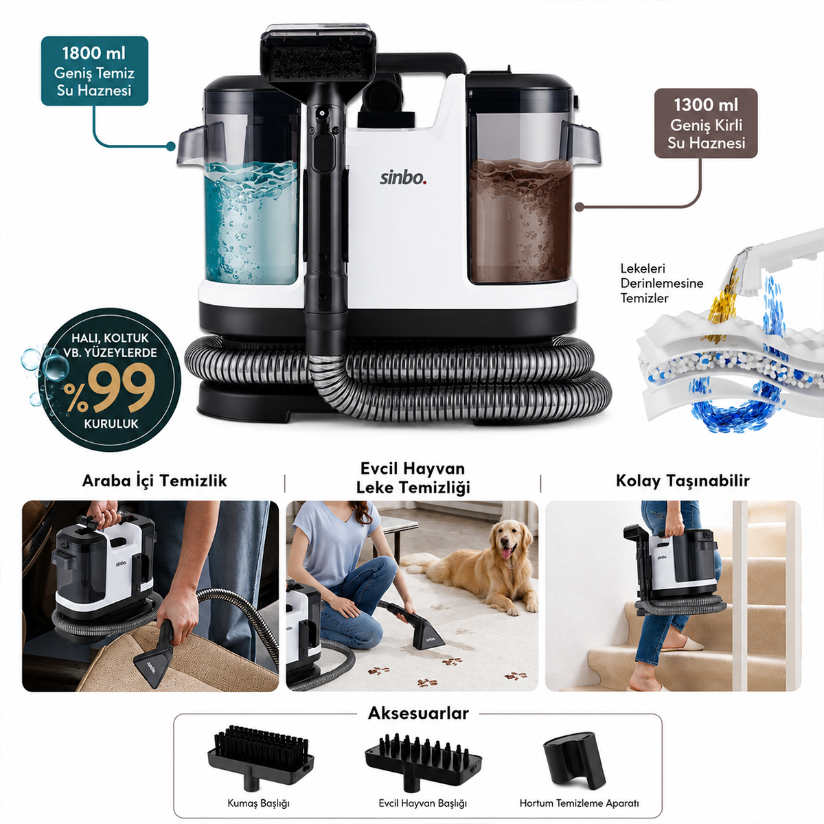 Halı ve Koltuk Yıkama Makinesi 500W - XL Su Hazneli