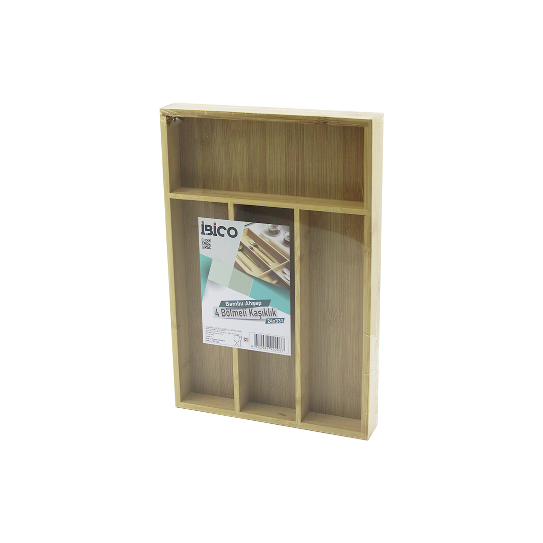 Bambu Çekmece Kaşıklık 22.4x33 cm - 4 Bölmeli Çok Amaçlı Organizer