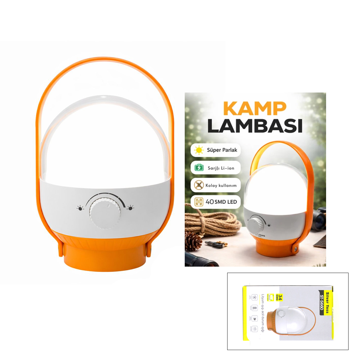 40 LED USB Şarjlı Kamp Lambası 2400mAh Ayarlanabilir Işık