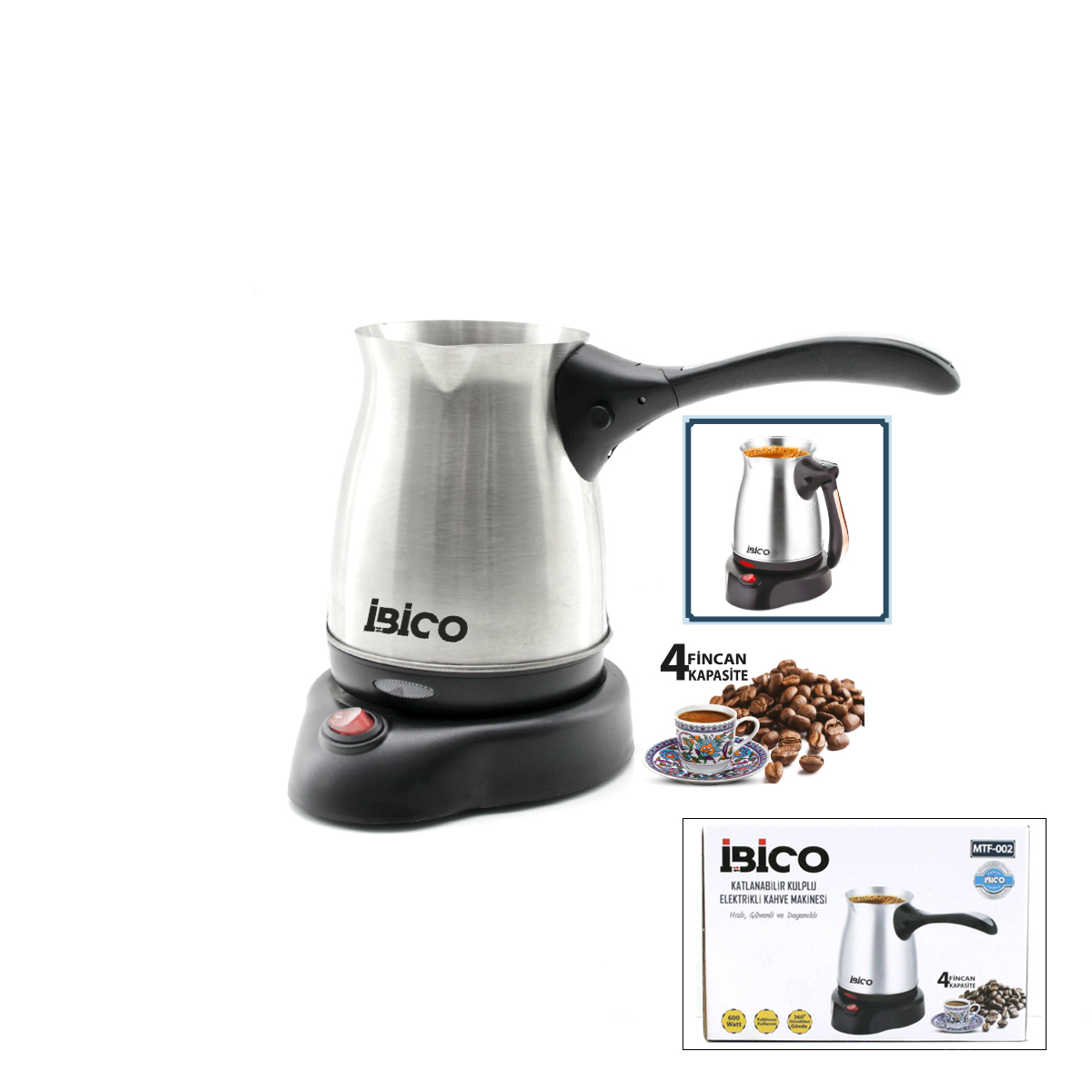 Elektrikli Cezve (Türk Kahve Makinesi) 400 ml 600W Kablosuz 360° Döner
