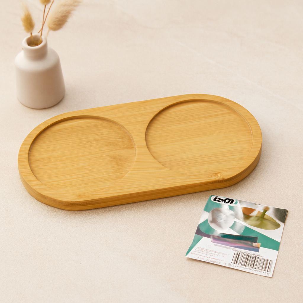 Bambu 2 Bölmeli Oval Mini Tepsi - Yağdanlık Altlık 12x23.4x0.8 cm