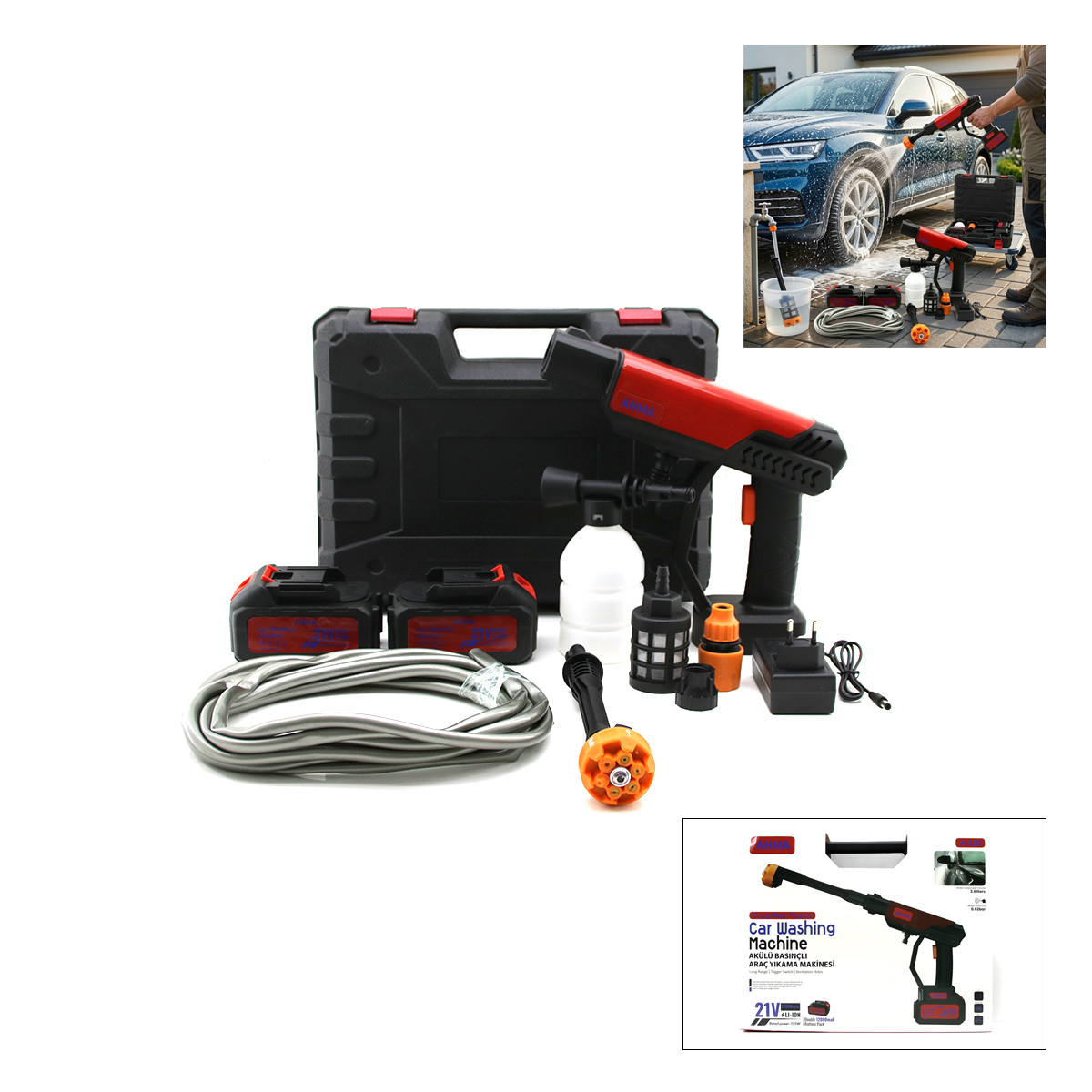 Şarjlı Araç Yıkama Makinesi 135W 19000RPM 21V 12000mAh
