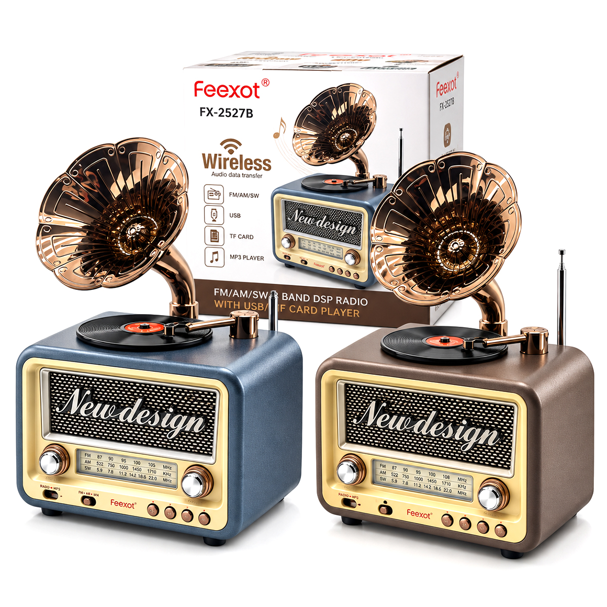 Retro Gramofon Radyo Bluetooth USB Şarjlı (AM/FM/SW)
