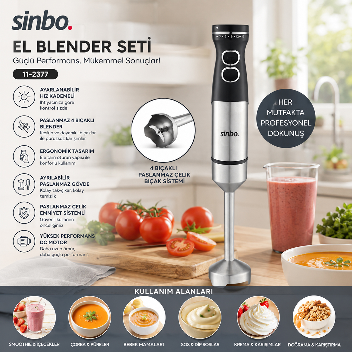 1500W Çubuk El Blender - Çelik Uçlu DC Motor