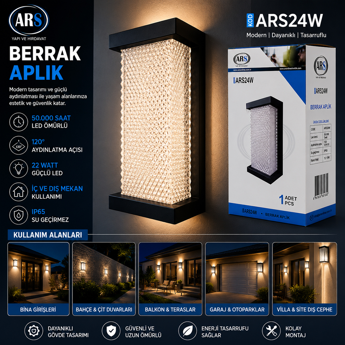 22W IP66 LED Aplik Duvar Lambası (50.000 Saat)