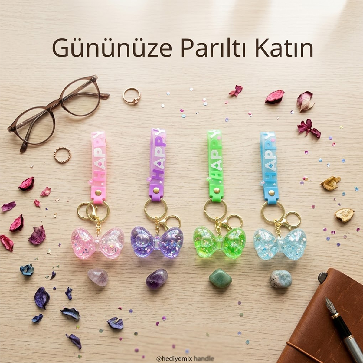 Mika kristal anahtarlık altın kulplu