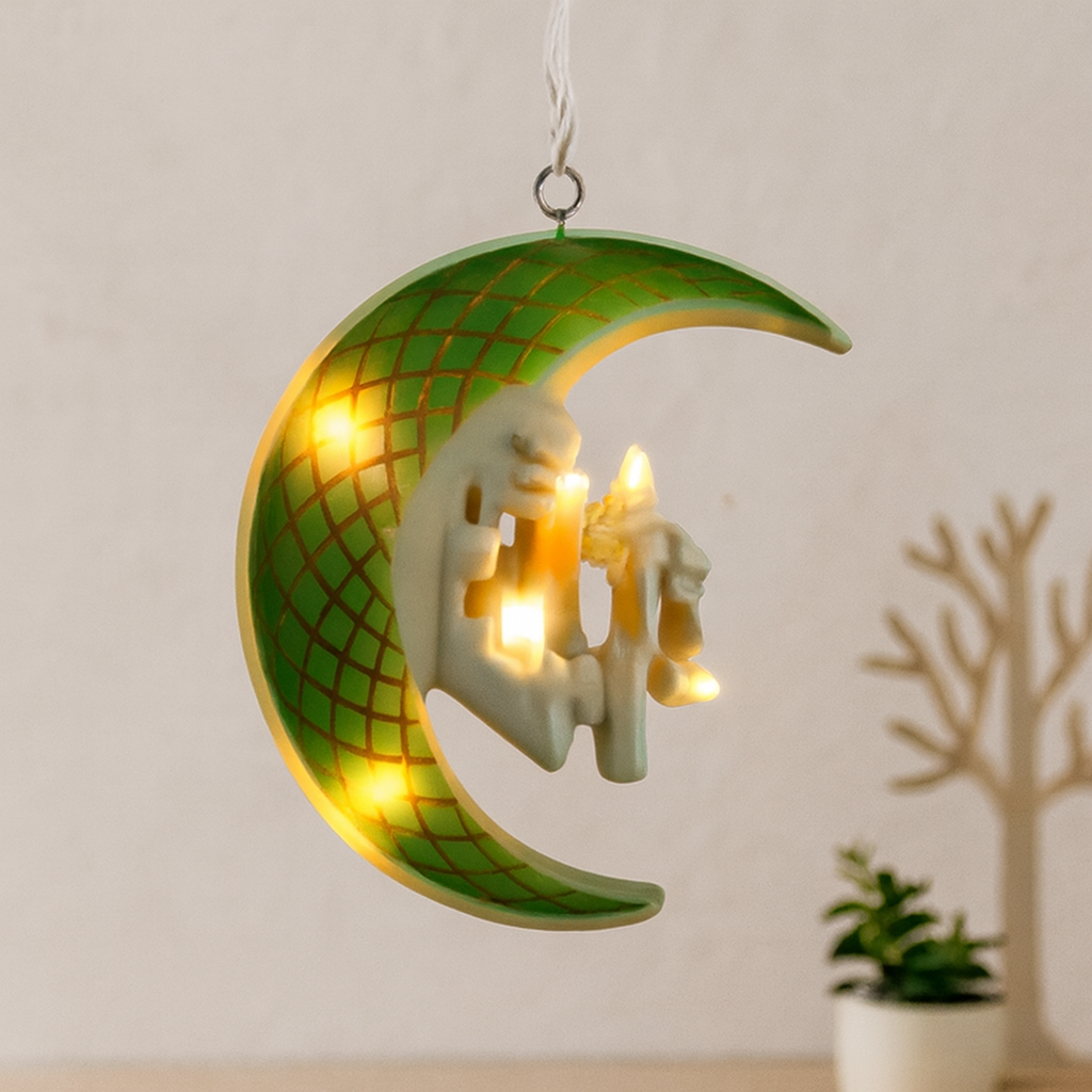 Ramazan LED Perde Lamba 3m (Fişli, Eklemeli) Yeşil Hilal Cami Yıldız