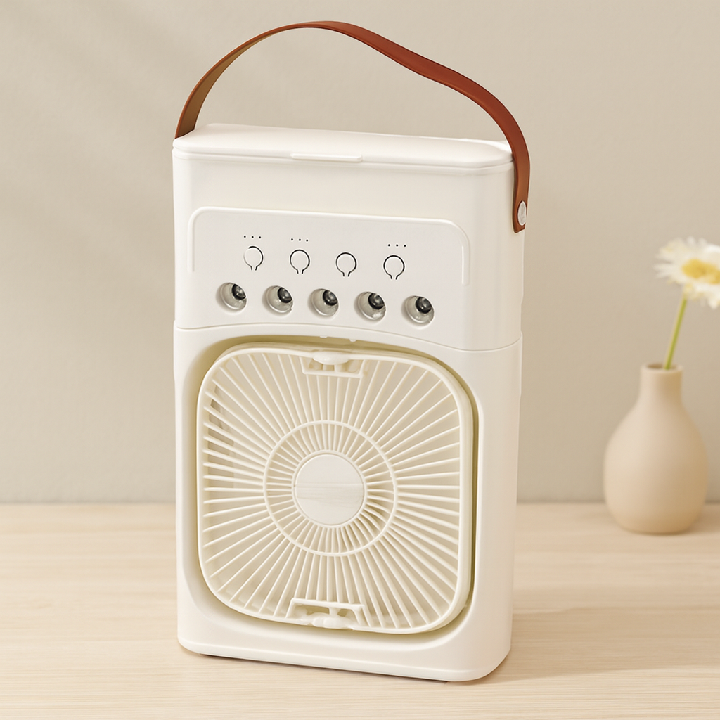 Masaüstü 3-in-1 Hava Nemlendirici Fan Gece Lambası (USB, 360°, 3 Kademe)