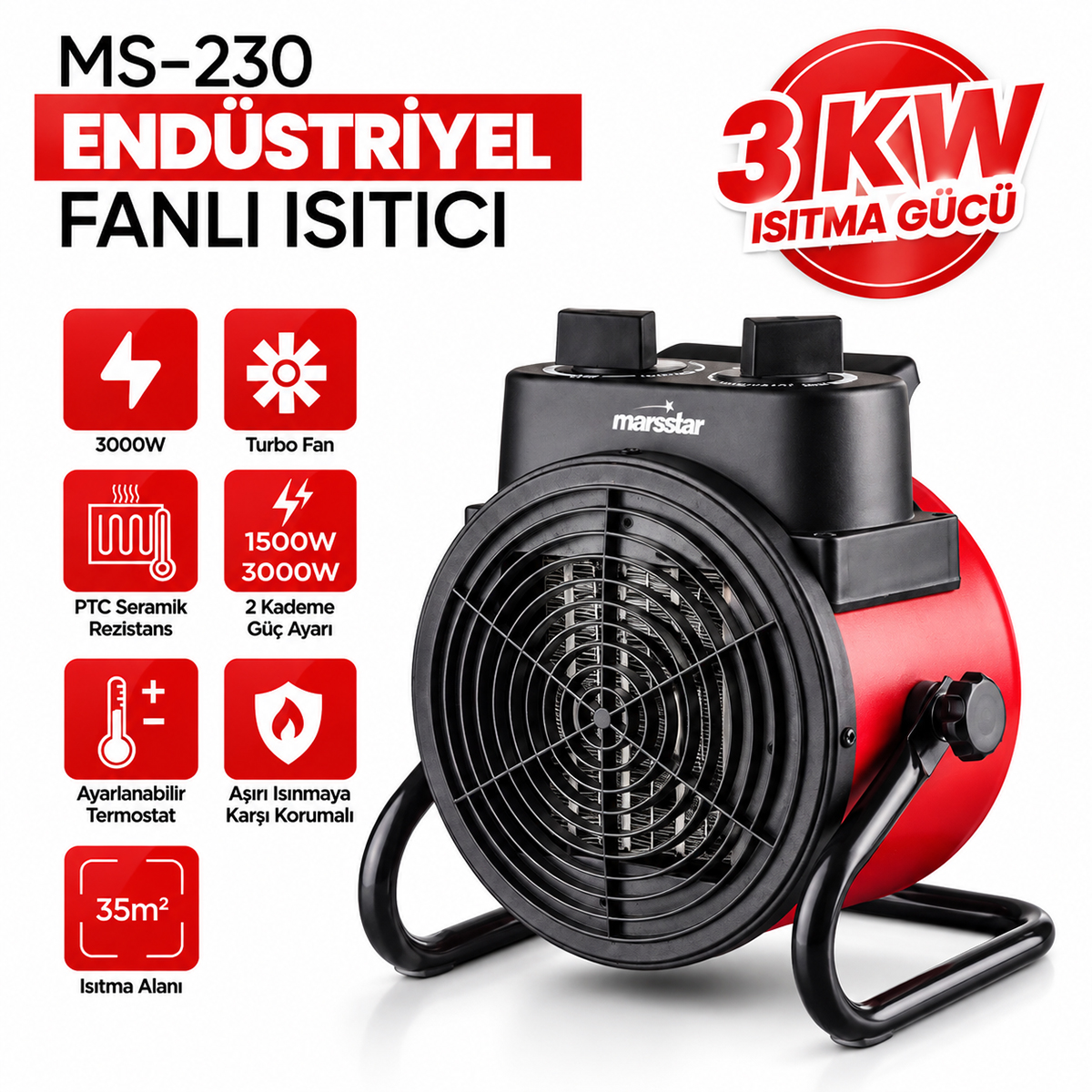 PTC seramik rezistanslı fanlı elektrikli ısıtıcı