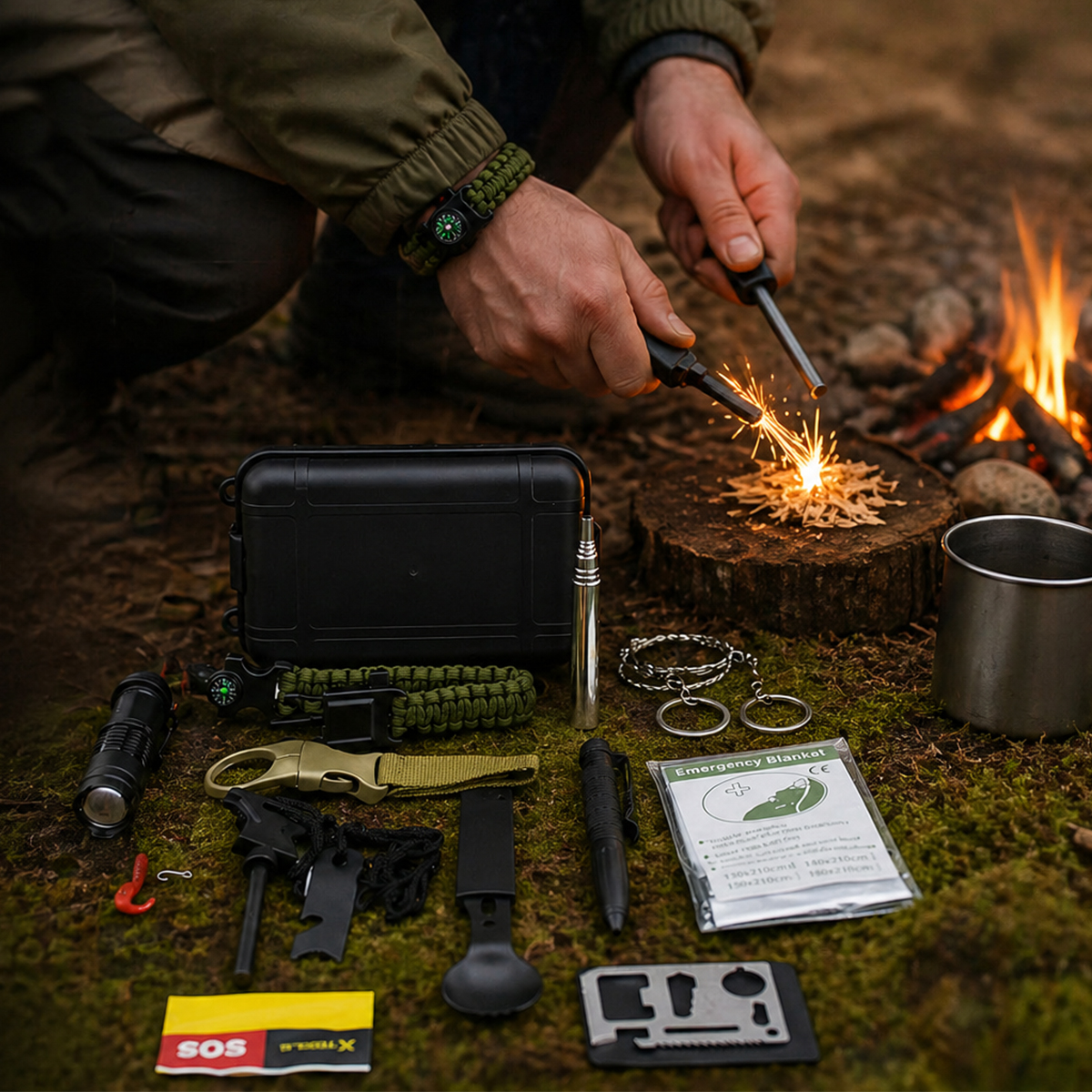 12 Parça Kamp ve Hayatta Kalma Seti (Survival Kit)