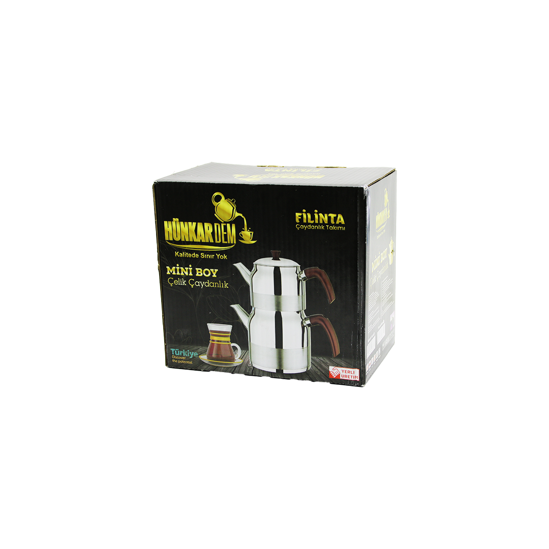 Çelik Mini Çaydanlık Seti - Çift Kapaklı 1L/1.5L Kendinden Süzgeçli
