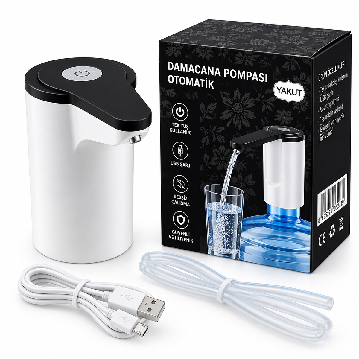 USB Şarjlı Otomatik Damacana Su Pompası