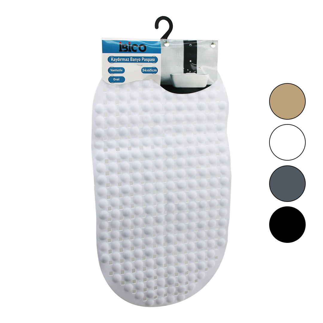 Oval Kaydırmaz Banyo Paspası 63 Vantuzlu Plastik 34x65 cm