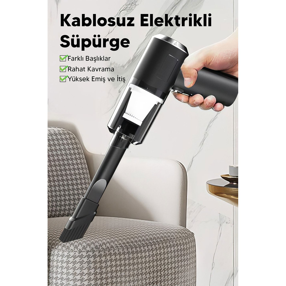 USB Şarjlı 3'ü 1 Arada Mini El Tipi Süpürge (Oto & Ev)