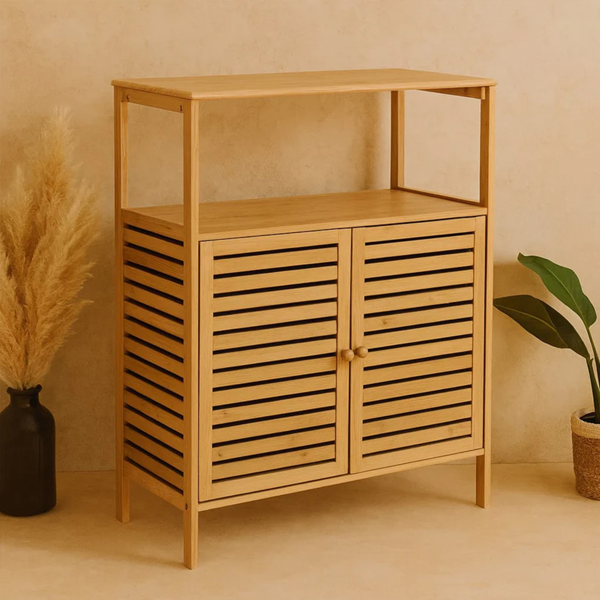 Çok Amaçlı Bambu Dolap 66x33x85 cm - Organizer Raflı