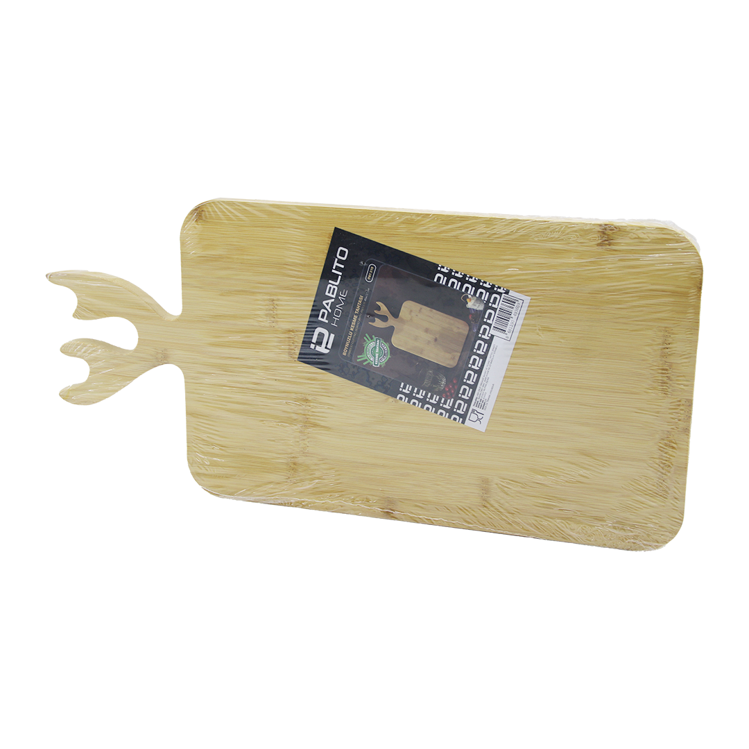 Ahşap Bambu Kesim Panosu 22x36 cm (Geyik Boynuz Saplı)