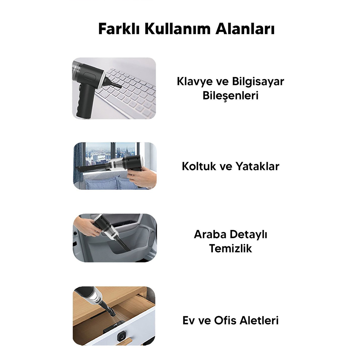USB Şarjlı 3'ü 1 Arada Mini El Tipi Süpürge (Oto & Ev)