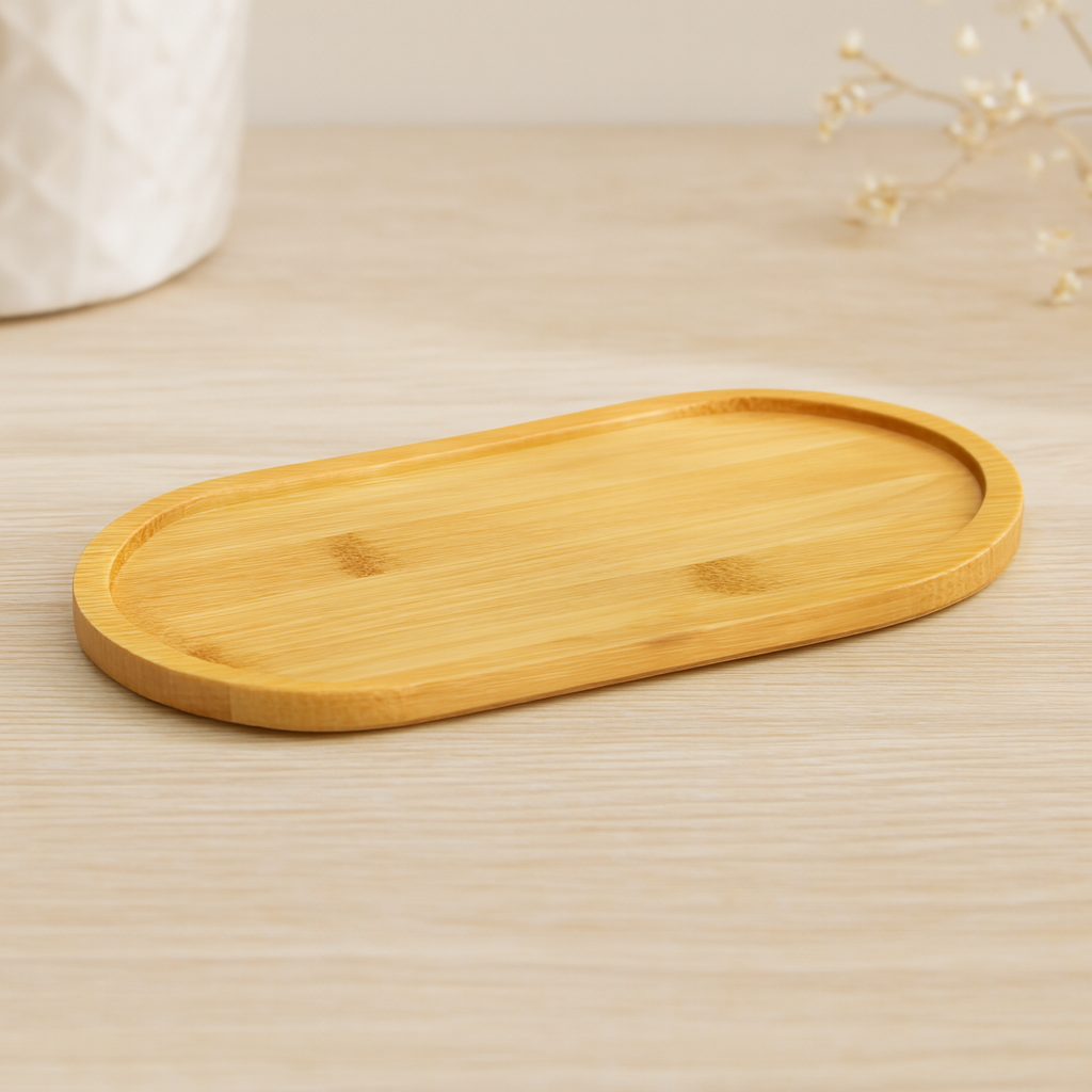 Oval Bambu Yağdanlık Altlık Ahşap Mini Tepsi 20x10x0.8 cm