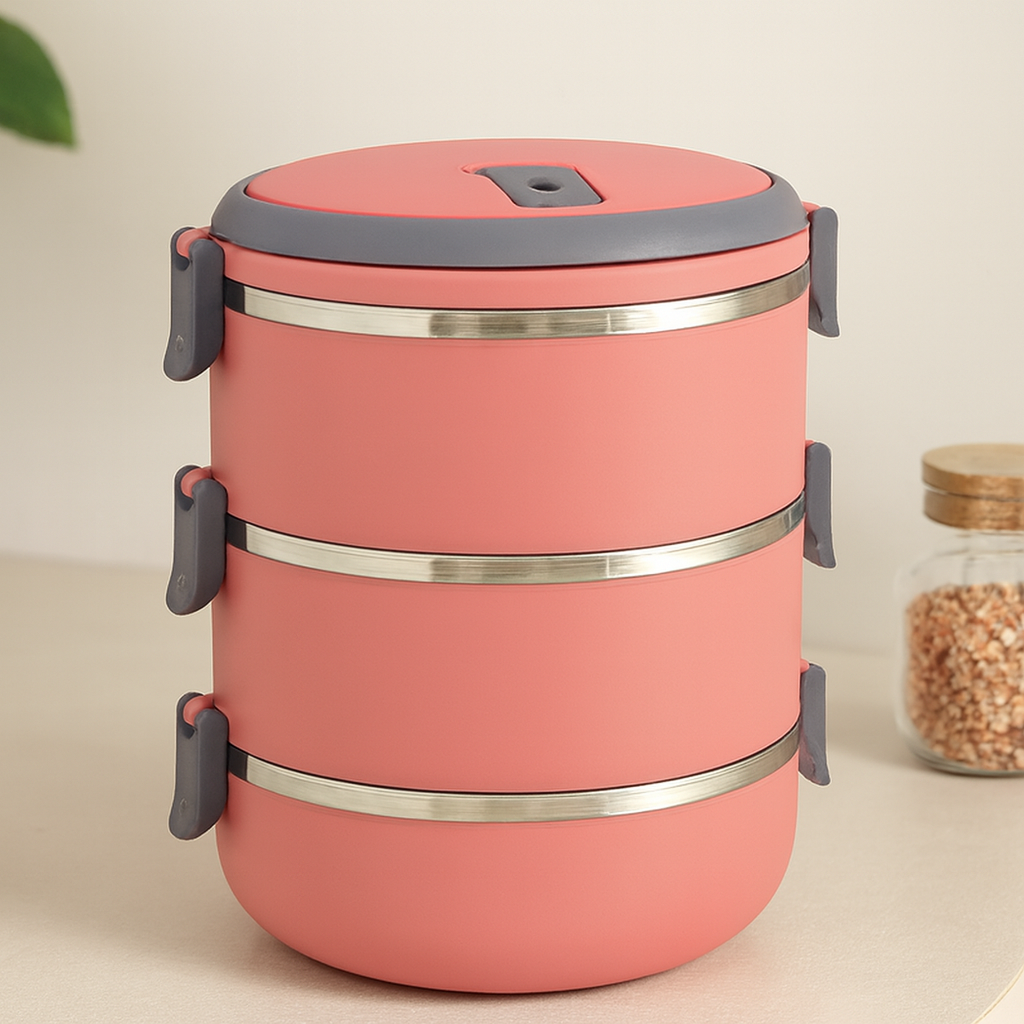 3'lü Sefer Tası Saklama Kabı 1.8 L Koyu Pembe